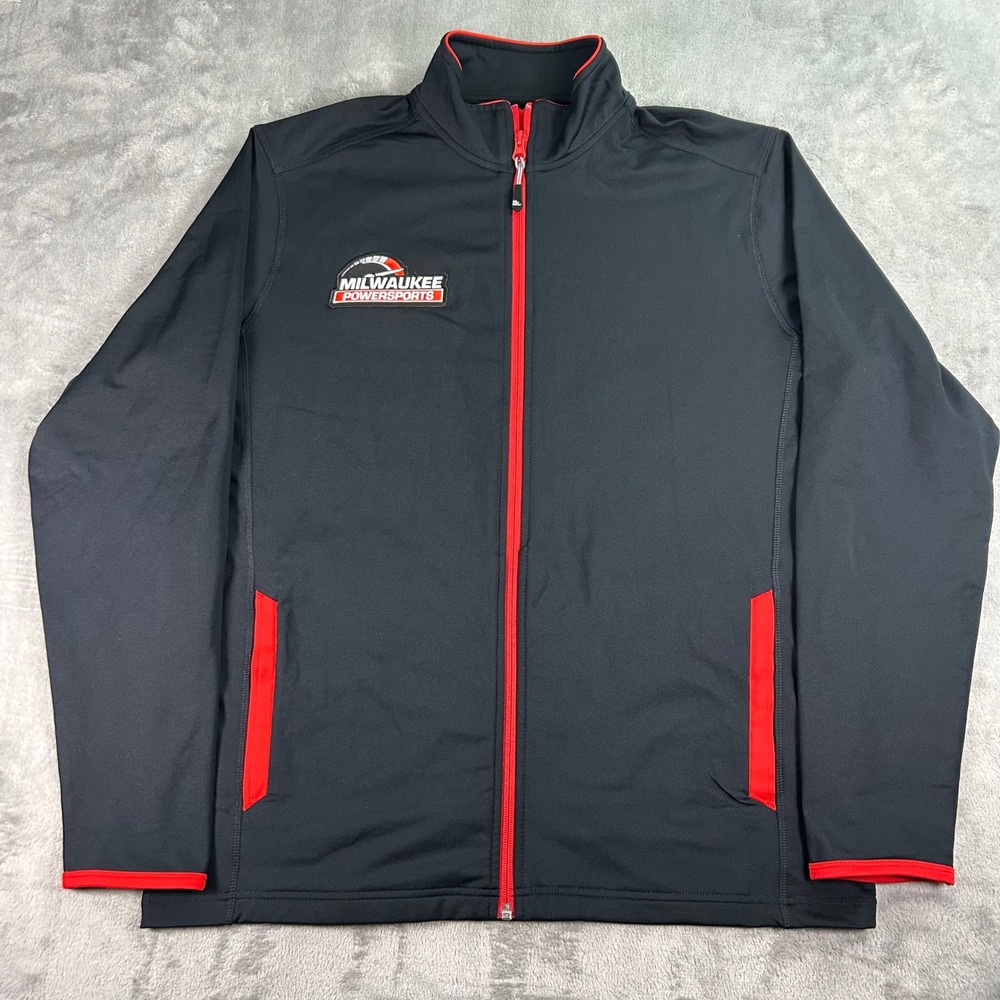 Throttle Threads Milwaukee Powersports Jacket Mens Large Black Red Full Zip Soft